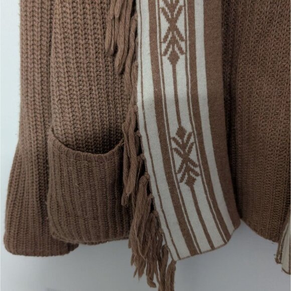 12th Street By Cynthia Vincent Ribbed Fringe Cardigan Womens Size Medium Brown - Picture 3 of 10